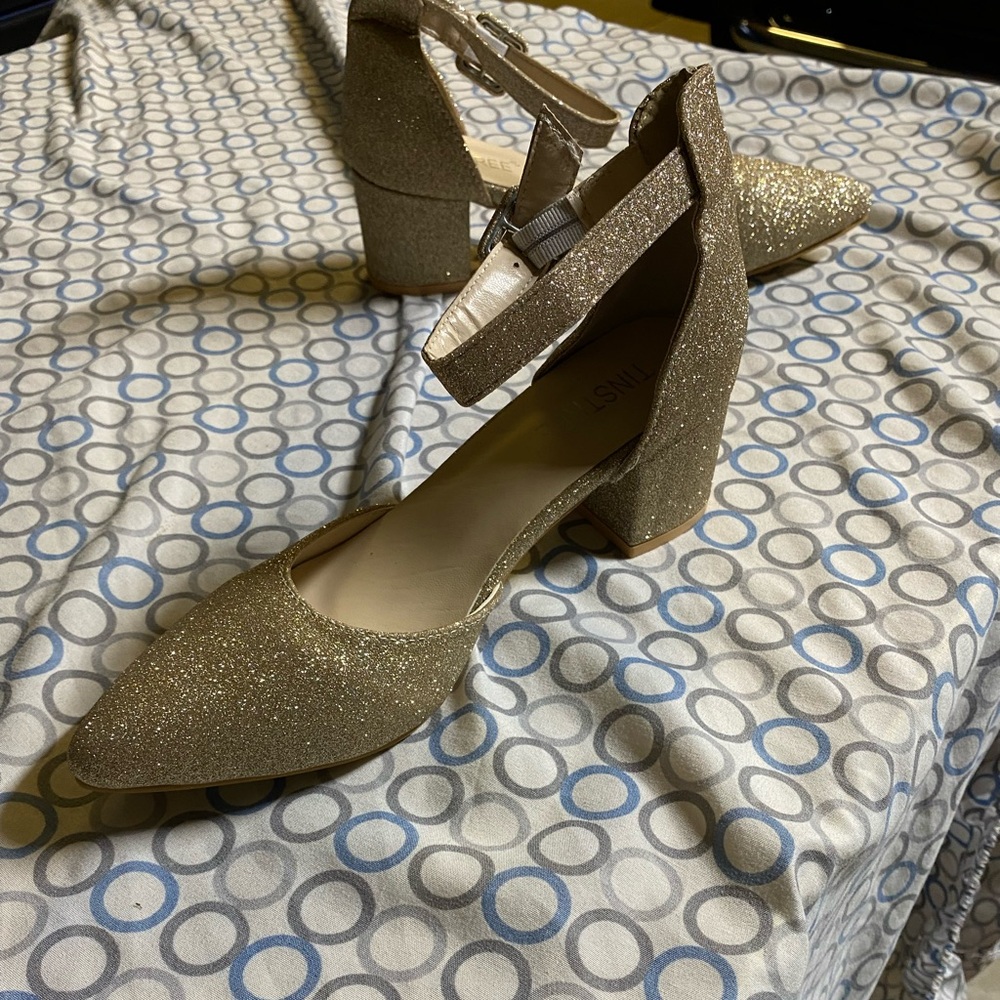 Glittery Gold Ankle Strap Heels